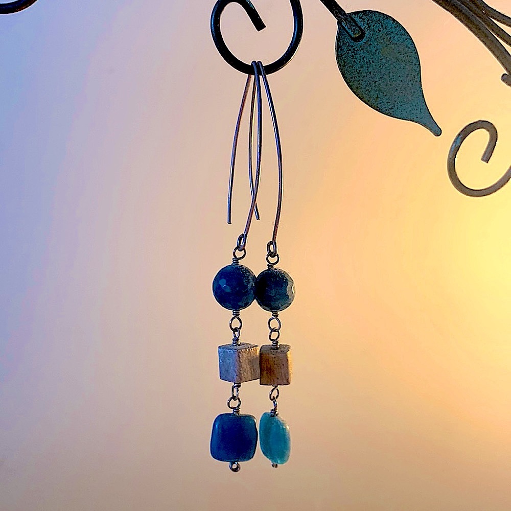 Blue & silver dangle earrings